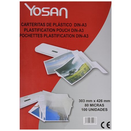 Couvertures de plastification Yosan Transparent A3 (100 Unités)