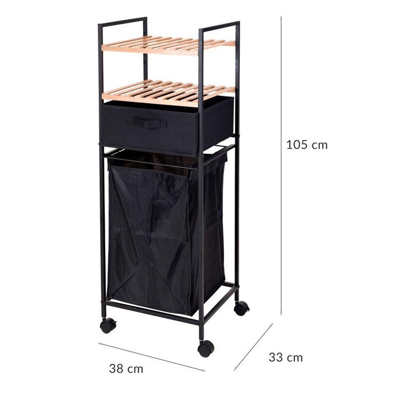 Image secondaire de Home @ Styling Collection Chariot de Salle de Bain avec étagères et Sac à Linge, 2en1, Bambou