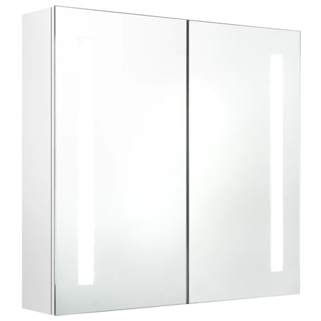 vidaXL Armadietto Bagno con Specchio e LED Bianco Lucido 62x14x60 cm