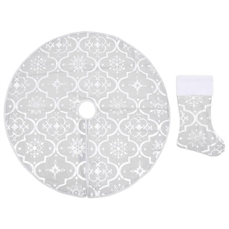 VXL Jupe de sapin de Noël de luxe et chaussettes en tissu blanc 150 cm
