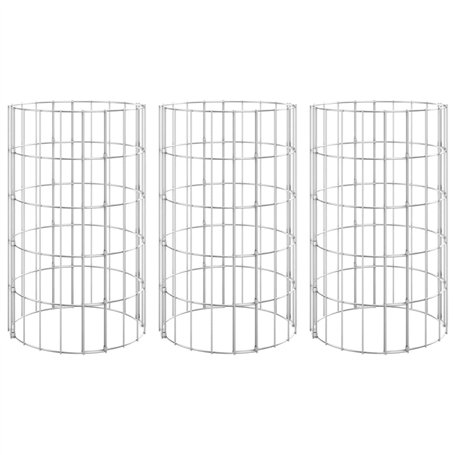 Lits surélevés circulaires en gabion 3 pièces en acier galvanisé Ø30 x 50 cm