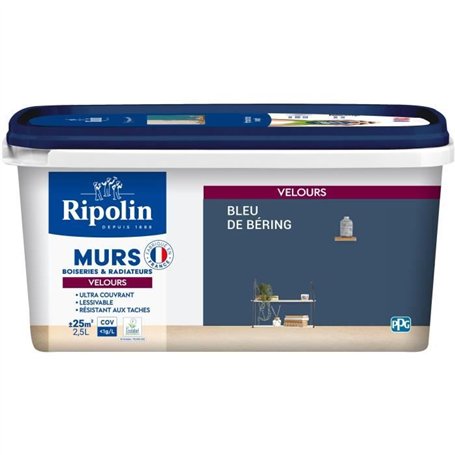 Déco murs boiseries & radiateurs bleu de béring velours - RIPOLIN - 2