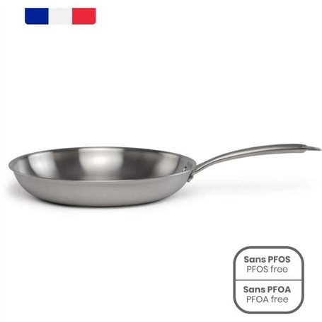 Brigade - Poele en acier inoxydable 28 cm - LIVOO - MEP159 - Acier inoxydable Triply - Tous feux dont induction - Made in France