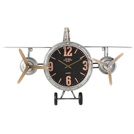 Horloge Murale Home ESPRIT Doré Argenté Métal Avion Vintage 87 x 17 x 52