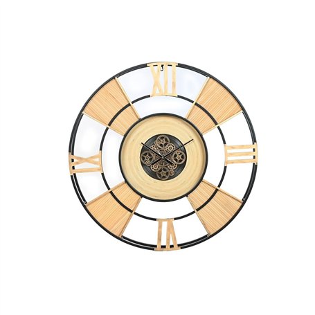 Horloge Murale Home ESPRIT Noir Naturel Métal Rotin 100 x 9 x 100 cm