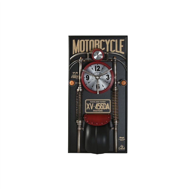 Horloge Murale Home ESPRIT Noir Rouge Doré PVC Métal Moto Vintage 60 x 18 x 120 cm