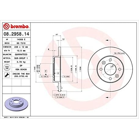 Brembo 08.2958.14 - Disque de Frein Avant - Jeu de 2 disques