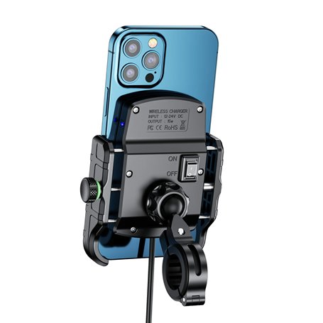 ORCAS TECHNOLOGY Support de téléphone sans Fil pour Moto – Pince de Fixation pour Guidon ou rétroviseur