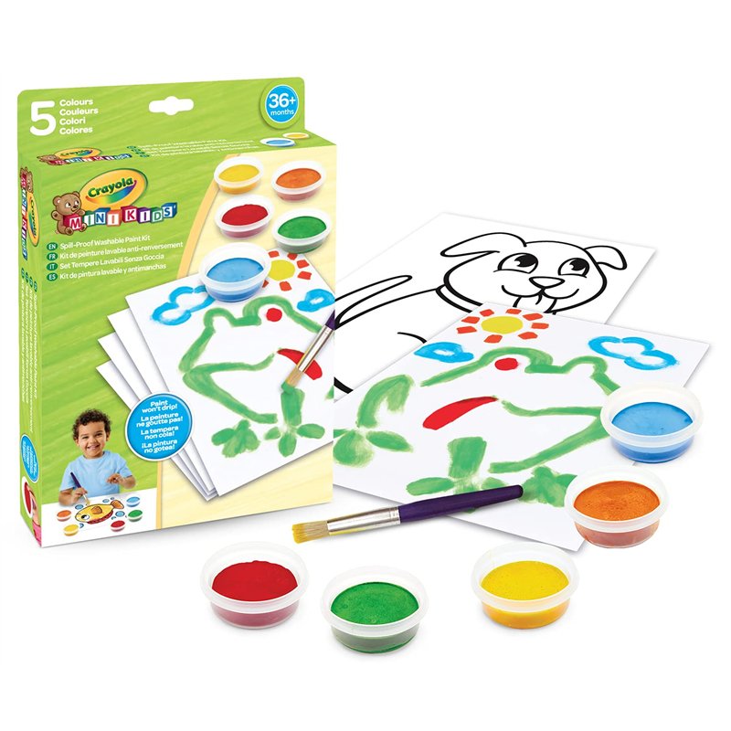 CRAYOLA - Mini Kids - Set de Gouaches Lavables Semi-Solide - Anti-goutte - Assortiment de 5 couleur - Multicolore - 3+ - 81-1483