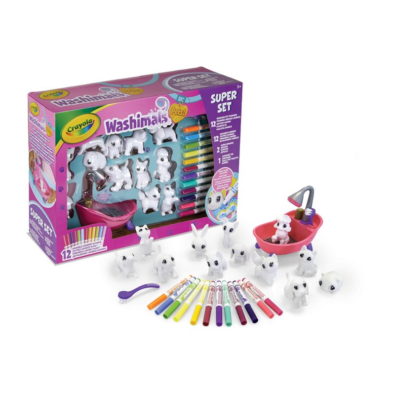 CRAYOLA - Washimal, Super Set d'activités, 12 petits Animaux et 12 Feutres, Jeu et Cadeau pour Enfants, à partir de 3 ans