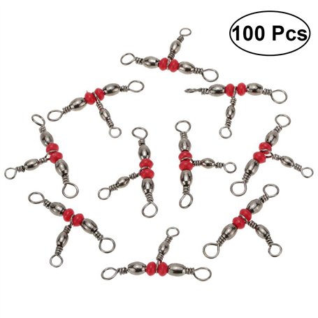 VORCOOL 100 Pcs 3 Way émerillons Rolling T pivotant Leurre T-Turn 3 Voies pivotant Articles de Pêche Accessoires (Rouge)