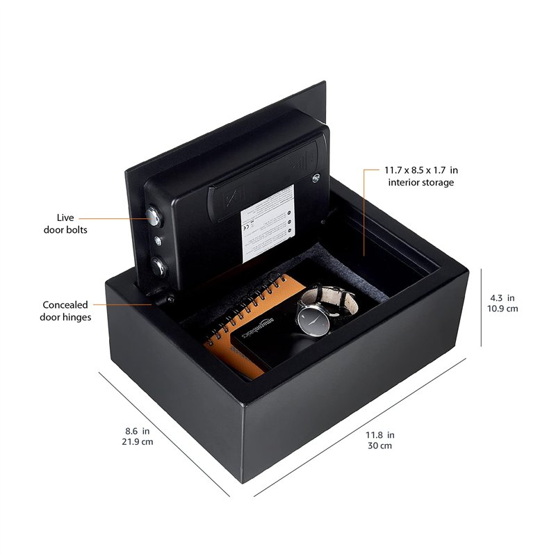 Image secondaire de Amazon Basics Petit coffre-fort de sécurité pour tiroir de bureau avec Électronique clavier programmable, Noir, 30 cm L x 21,84 