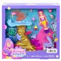Barbie Coffret Barbie Mermaid Power avec Poupée Chelsea Sirène, 4 Figurines d’Animaux, 1 Espace de Jeu Récif Corallien et Access