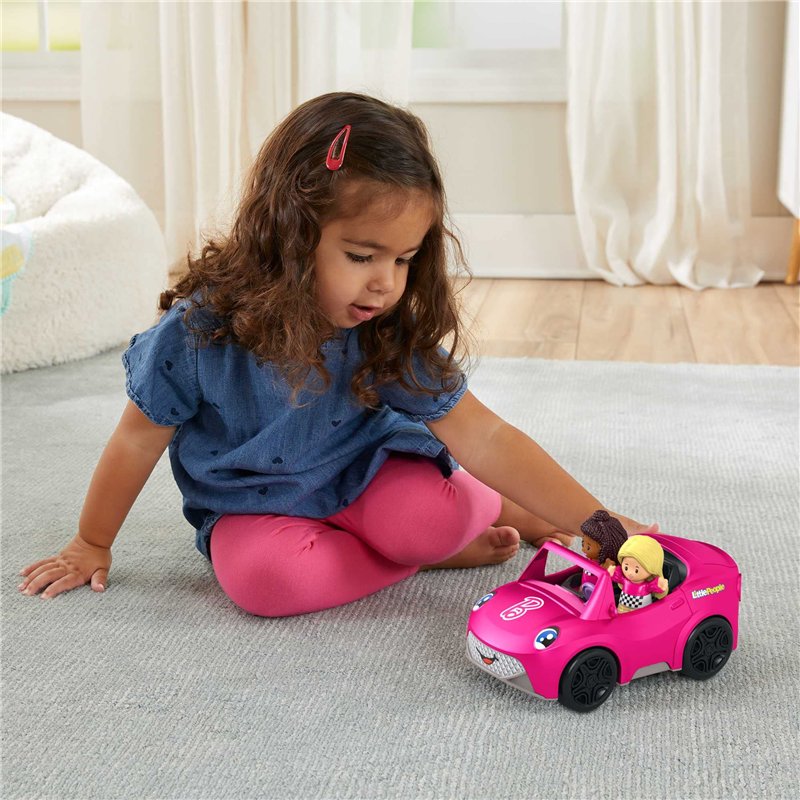 Image secondaire de Fisher-Price Coffret Little People Cabriolet de Barbie avec 1 véhicule sonore à Pousser et 2 Figurines, Jouet Enfant, Dès 18 Moi
