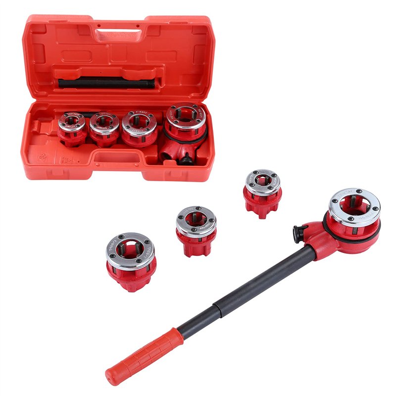 KATSU Coffret Filières de Plombier, Kit de filetage de tuyau Ensemble de filetage manuel en acier de plomberie avec 4 matrices p