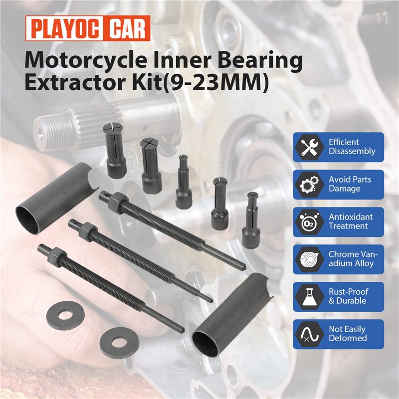 Image secondaire de PLAYOCCAR Kit d'extraction de roulement intérieur de moto, ensemble d'outils de retrait d'extracteur de roulements internes avec