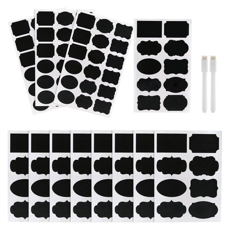 Kesote 128 Pcs Etiquettes Autocollantes Bocaux Noir +2 Marqueurs de Craie Effaçables pour Les Bouteilles en Verre