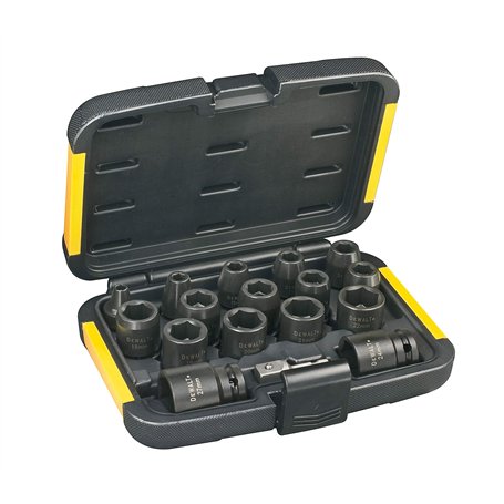 DEWALT - Coffret de 16 douilles à chocs - douilles et coffrets avec adaptateur et prises femelles - taille d'entraînement 1/2" -