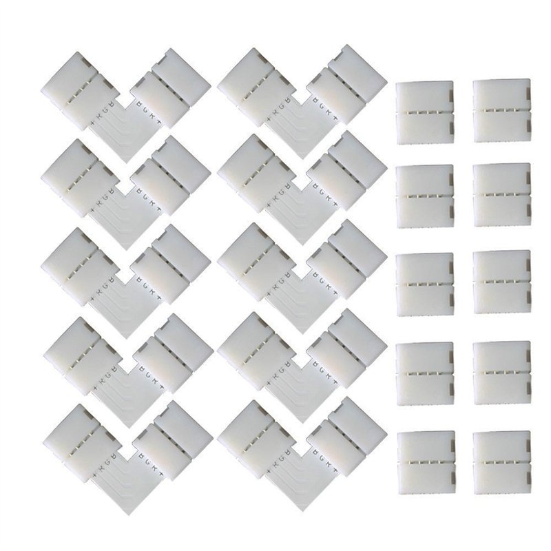 CESFONJER Lot de 20 connecteurs pour bande lumineuse en forme de L à 4 broches, connecteur sans espace pour bande LED à 4 broche