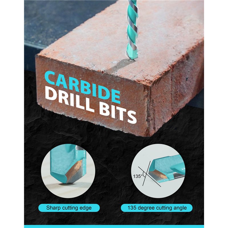 Image secondaire de EZARC Set de Forets Professionnels, 5 pièce Forets de Carbure, Utilisation polyvalente Convient pour Métal, Pierre, Brique, Bois