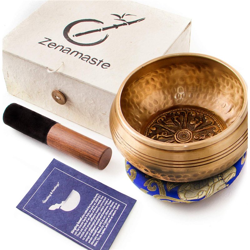 Zenamaste • Bol Tibétain Chantant Méditation Fait à la main à Bhaktapur (Népal) - 450gr ⌀11,5cm - Coffret Zen - Papier népalais 