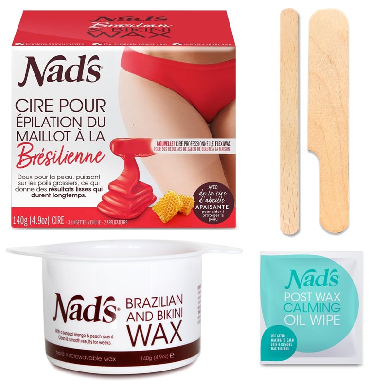 Nad’s Cire Pour Du Maillot À La Brésilienne - Kit D'Épilation À La Maison Avec Cire Dure, Pot de Cire Chaude, y compris la zone 