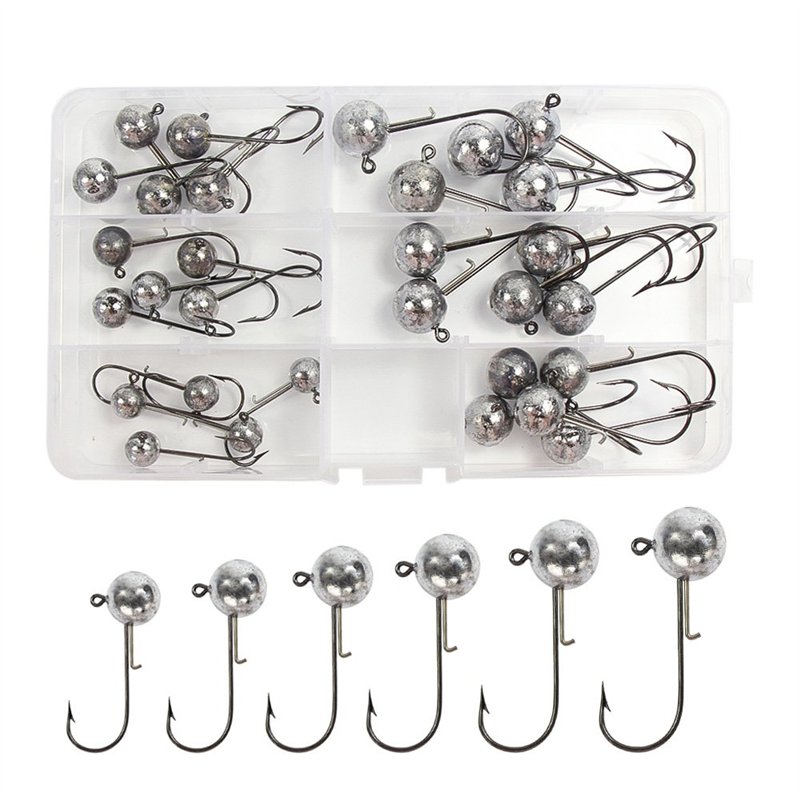 30 Pièces Têtes Plombées Crochets avec Gabarit Ronde pour Pêche Leurres Souples 5g 7g 10g 14g 17g 20g