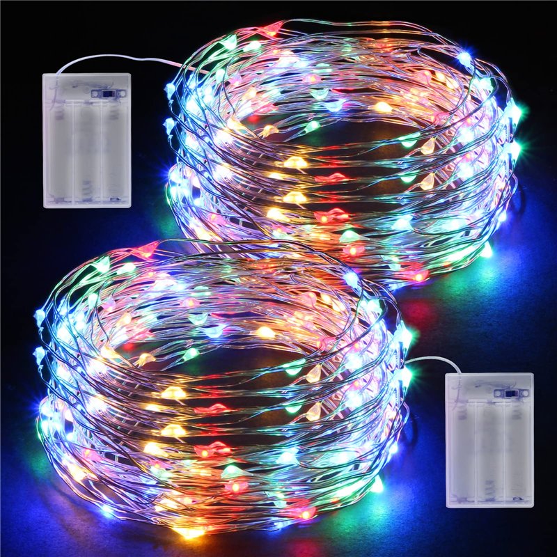 Guirlande Lumineuse, 2 x 12M 120 LED Girlande de Lumière Étanche Extérieur Intérieur Guirlandes Lumineuses à Piles AA pour Fête,