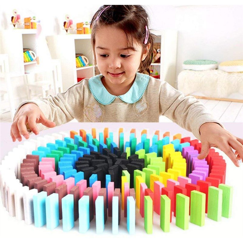 Image secondaire de YIQI Ensemble de Blocs de Dominos en Bois coloré 120pcs, Jeu de Jeu éducatif pour Enfants