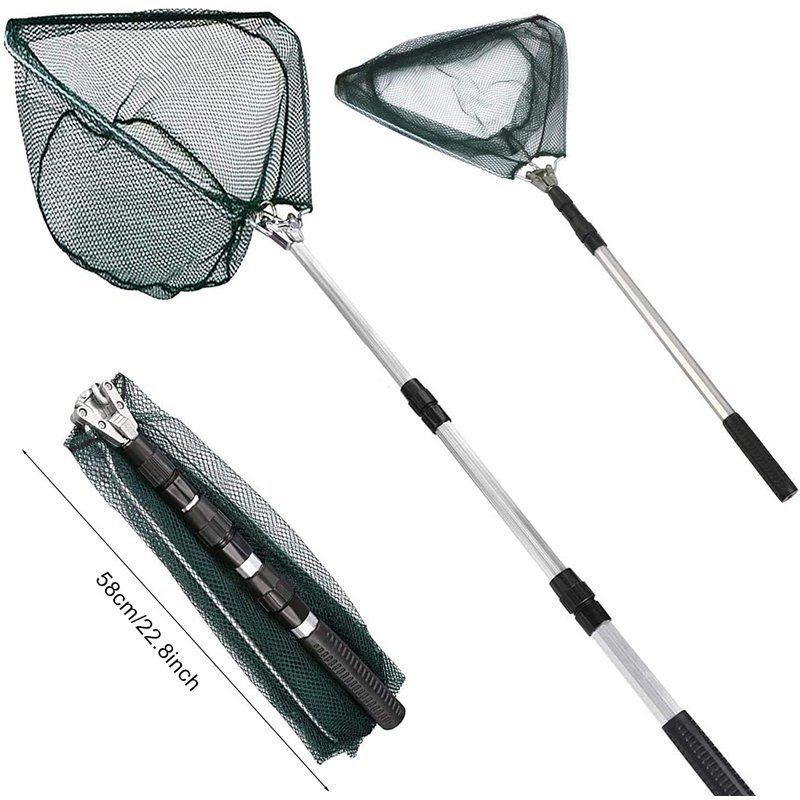 Xndryan – Épuisette de pêche télescopique 180 cm avec poignée, épuisette pliable portable avec long manche pour pêche à la carpe