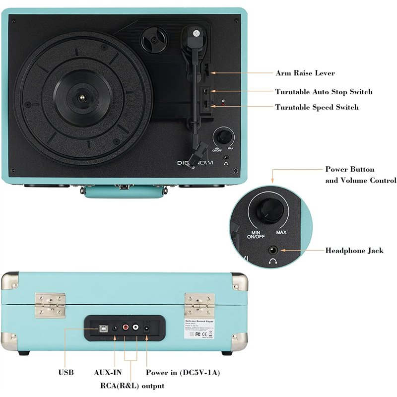 Image secondaire de DIGITNOW! Platine Vinyle 3 Vitesses Tourne Disque avec Enceintes Intégrées, Vinyle à MP3 USB Retro Convertisseur