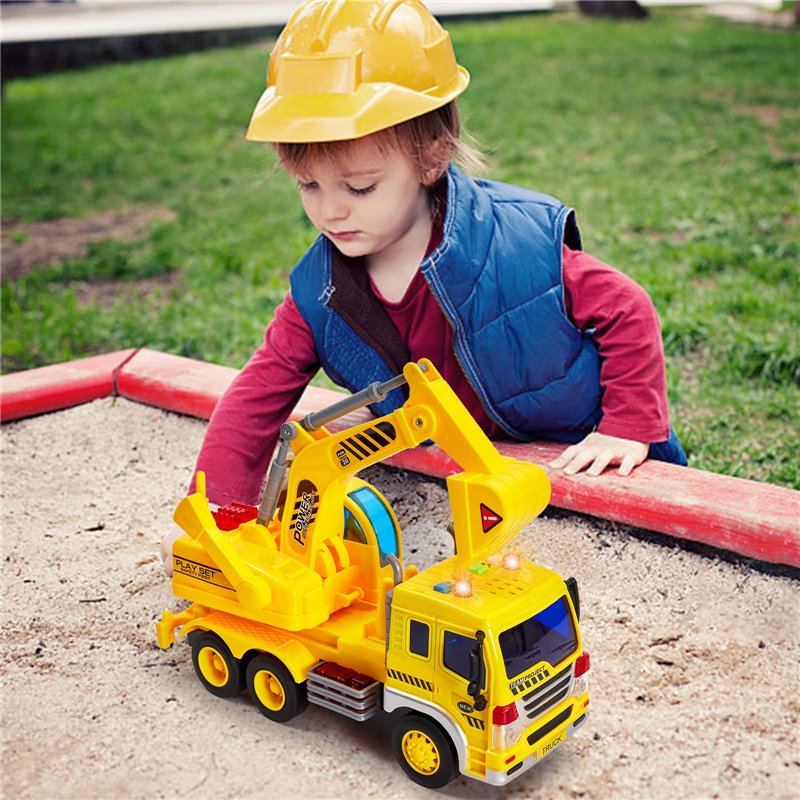 Image secondaire de HERSITY Camion Chantier Enfant avec Son et Lumière Tracteur Jouet de Plage, Camion de Construction Cadeau pour Enfant Garçon Fil