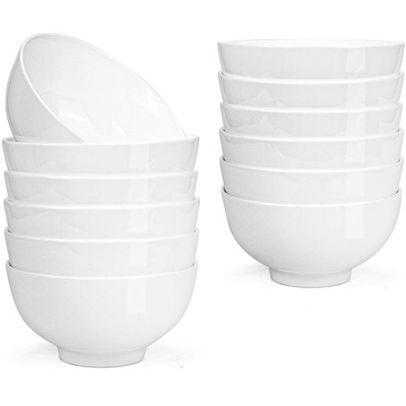 Lawei Lot de 12 Bol Porcelaine Bols à Dessert Bols de Crème Glacée pour Snack Céréales Soupe Riz Vaisselles Céramique - Blanc