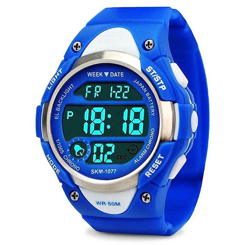 Montre digitale style sport pour enfants, rétroéclairée LED, avec alarme et chronomètre, étanche, idéale pour les activités de p