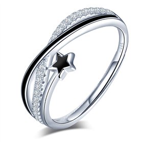 Yumilok Bague femme fille en argent 925, bague ouverte étoile filante, Zircon incrusté, taille ajustable, Cadeau de Noël Anniver Yumilok Bague femme fille en argent 925