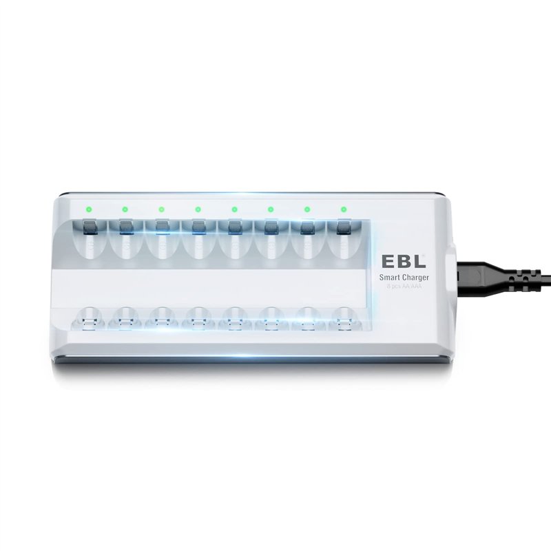 EBL Chargeur de Piles Indépendant 8 Slots, pour Charger 1-8pcs AA AAA Ni-MH Ni-CD Piles Rechargeables, avec Indicateur Intelligent