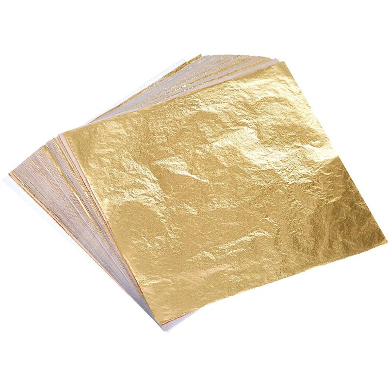 100 Feuilles Imitation Feuille d'Or pour les Arts, la Création de Dorure, la Décoration, 14 par 14 cm