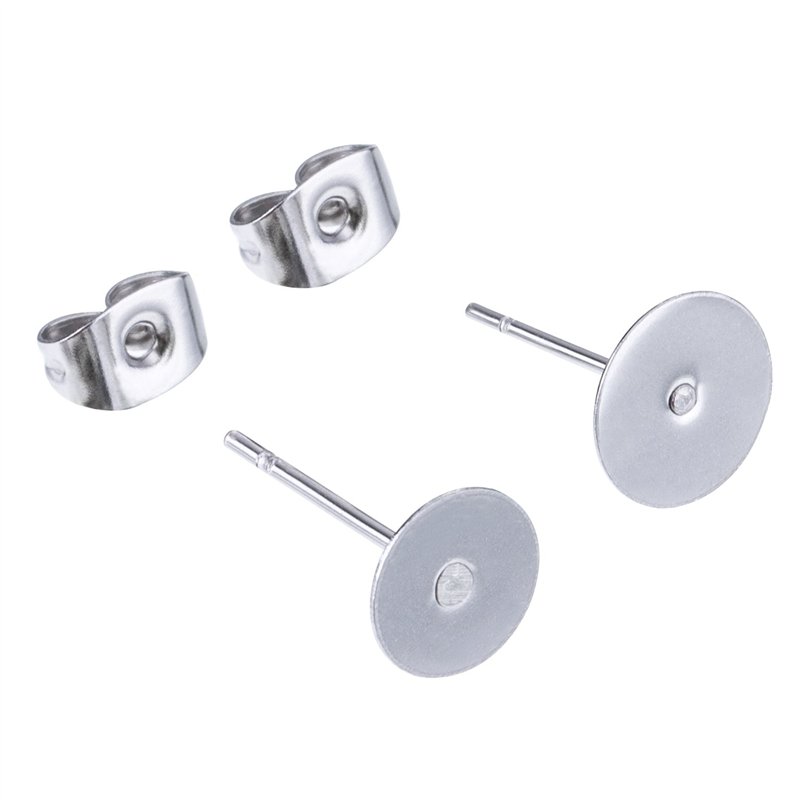 100 Pièces Boucles d'Oreilles Clous en Acier Inoxydable Boucle d'Oreille Flat Pad (2 Tailles) avec 100 Pièces Dos de Boucle d'Or