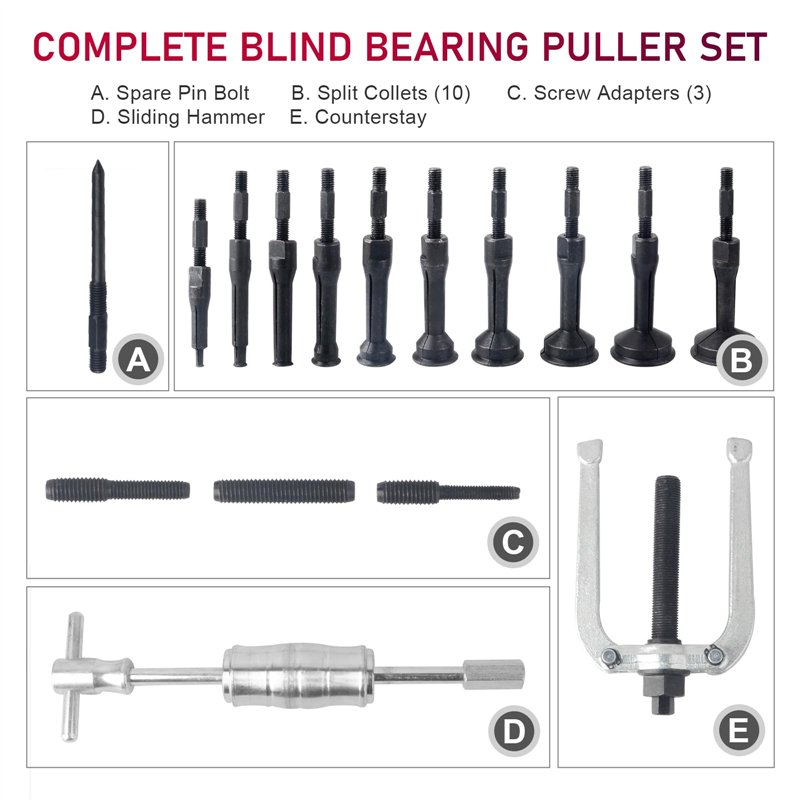 Image secondaire de DAYUAN 16 Pieces Kit Extracteur de Roulement Intérieur 6-59 mm Outil d'Extraction de Roulement avec Marteau Coulissant avec 3 Ad