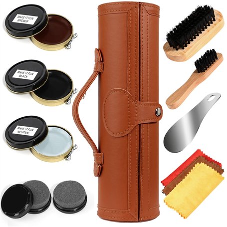 Kit pour Cirage de Chaussures avec étui élégant en cuir PU