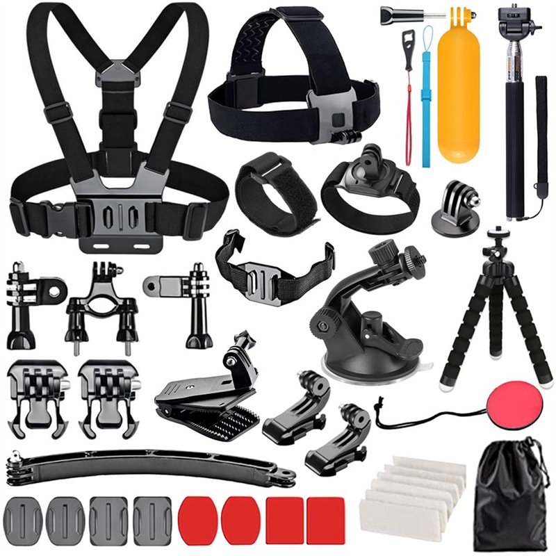 YHTSPORT Kit d'accessoires pour caméra d'action GoPro Hero 11 10 9 8 Max 7 6 5 4 Noir GoPro Session Fusion Silver White Insta360