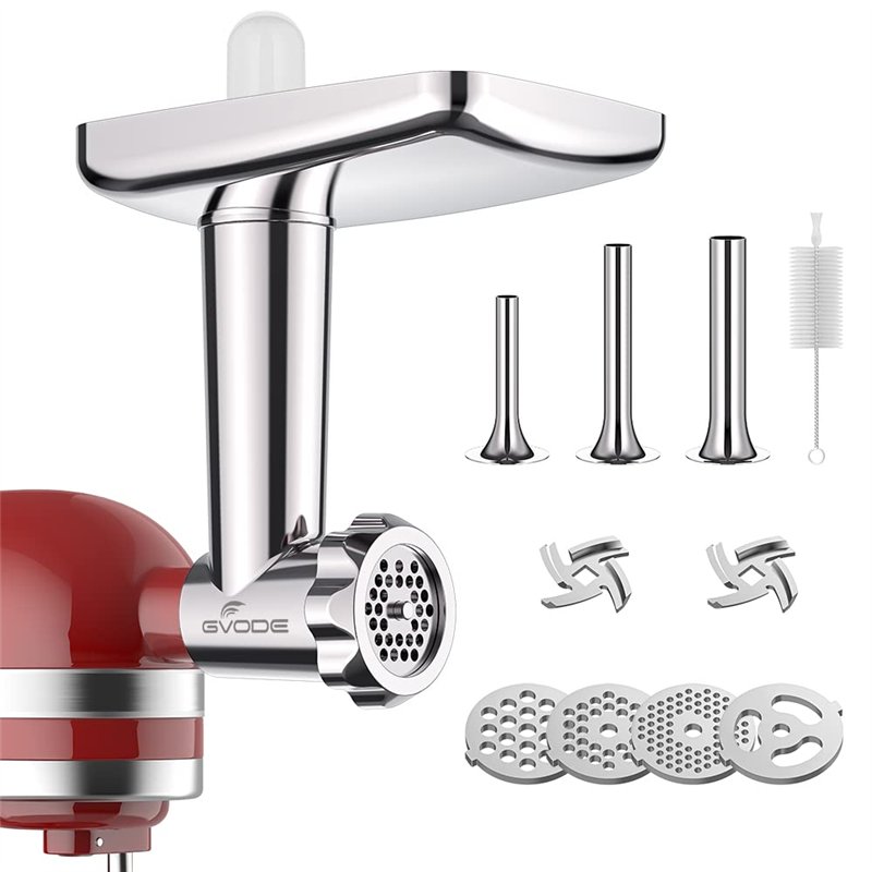 GVODE Acier Inoxydable Hachoir à Viande pour KitchenAid Robot Pâtissier, y Compris le Remplisseur de Saucisses, Parfait Accessoi