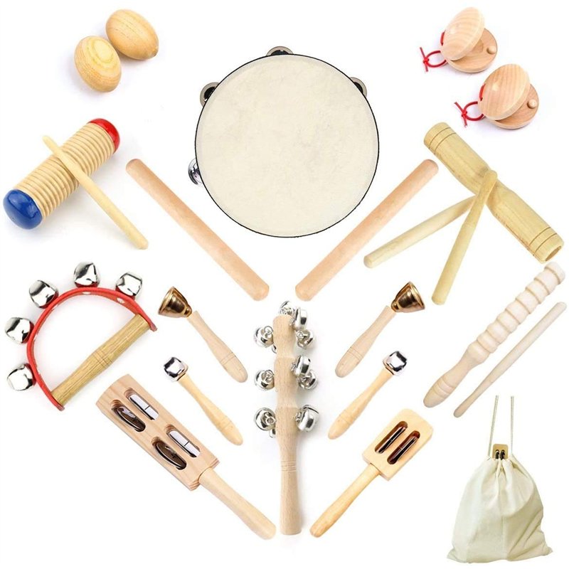 Instrument de Musique Enfant, ULIFEME 23 Pièces Instrument Musique Bois pour Bebe, Ensemble de Jouets 100% Bois Pur, Kit Rythmiq