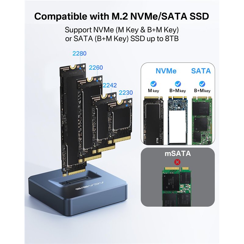 Image secondaire de ACASIS External Hard Drive Adapters and M.2 Nvme SSD Enclosures, USB 3.2 10Gbps Dock Disque Durs, Support 2230 2242 2260 2280 M.