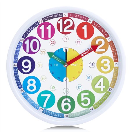 Lafocuse Silencieuse Horloge Murale Enfant Apprentissage Colorée avec 3D Chiffres Facile à Lire pour Ecole Chambre Enfant Classe