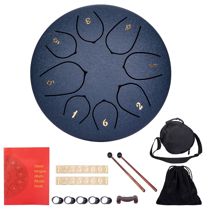 Tambour à langue d'acier Handpan 6 Pouces Steel Tongue Drums à 8 Tons avec Baguettes, Sac, Couvre Doigt Instrument de Percussion