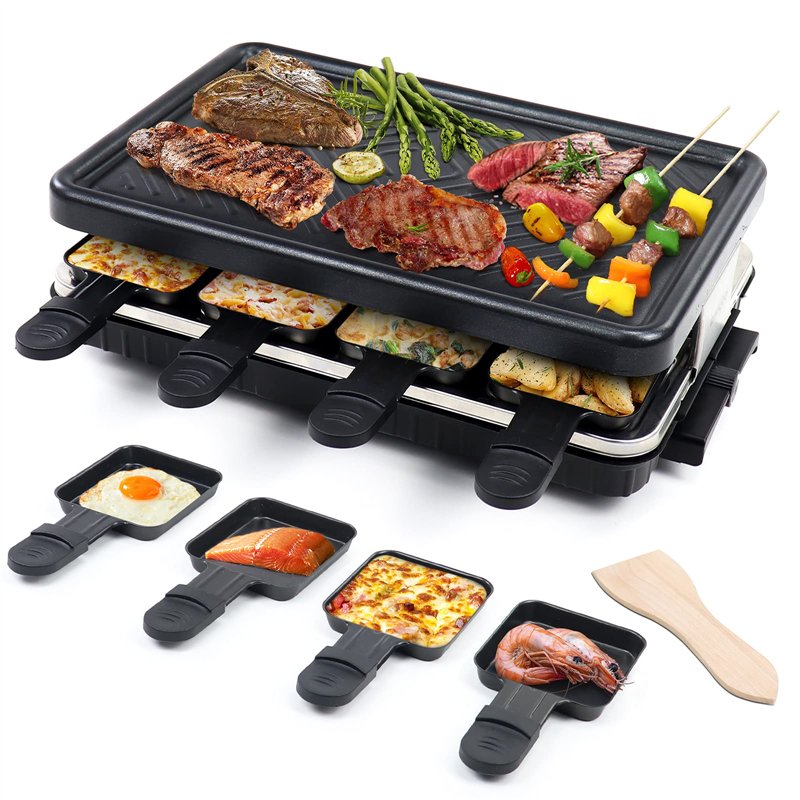 Appareil à Raclette per 8 Persone Grill Électrique de Table Plaque de Cuisson Portatile Grillles Barbecue Machine con 8 Mini Poë