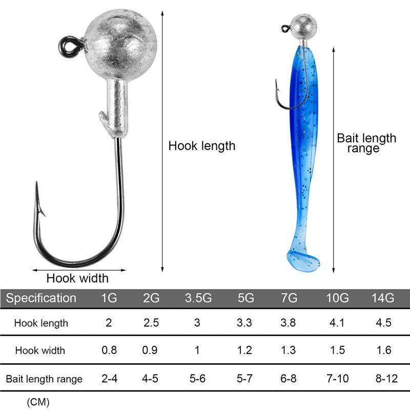 Image secondaire de UNOLIGA 49pcs Têtes Plombées Crochets Kit de Hameçons de Pêche, Brochet pour Leurre Souple Pêche en Mer (1/2/3.5/5/7/10/14 g)