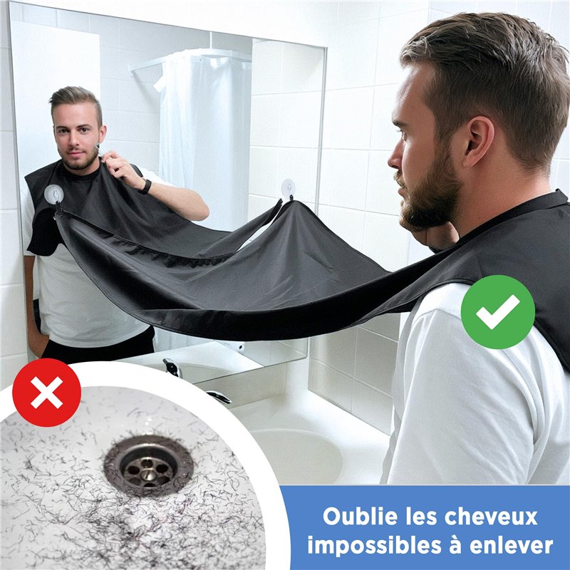 Image secondaire de Tablier Barbe Homme-Cape de Rasage Homme-Bavoir Barbe-Accessoire Ideal pour la coupe de la Barbe à la Tondeuse ou au Rasoir-Avec