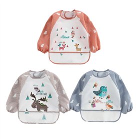 ElecMotive Lot de 3 Bavoir Etanche à Manchs Longue Tablier d'Alimentation de Jeu/de Peinture Bavoir Imperméable 6-36 mois